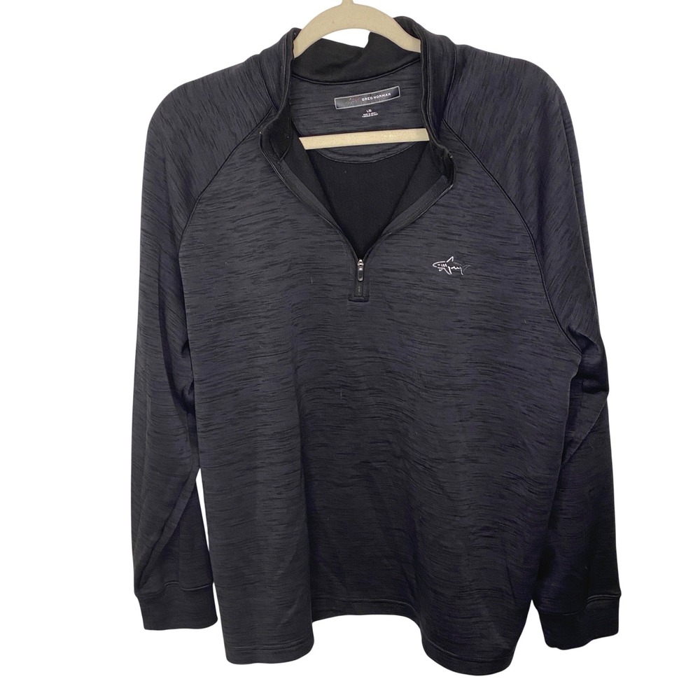 Greg Norman Mens Black Heather Quarter Zip‎ Pullover Golf Shirt Size L G